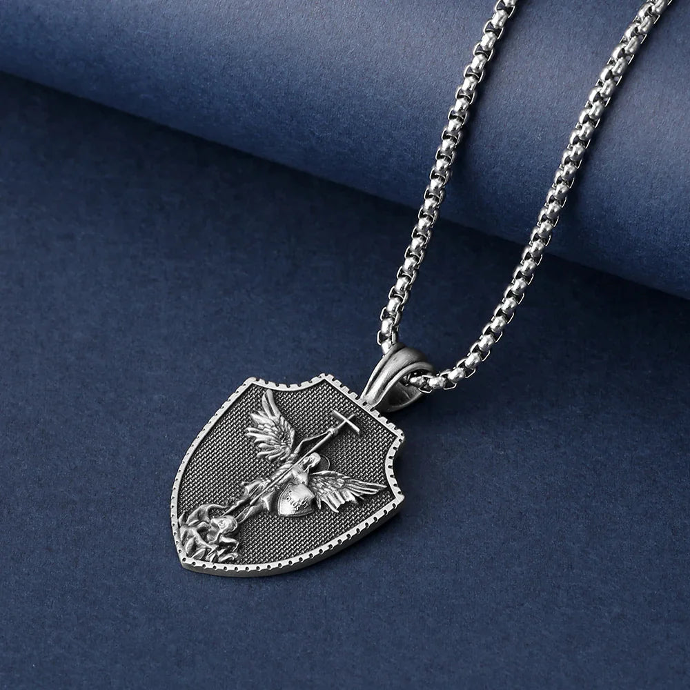 PURE TIN ST Michael's Archangel Necklace.