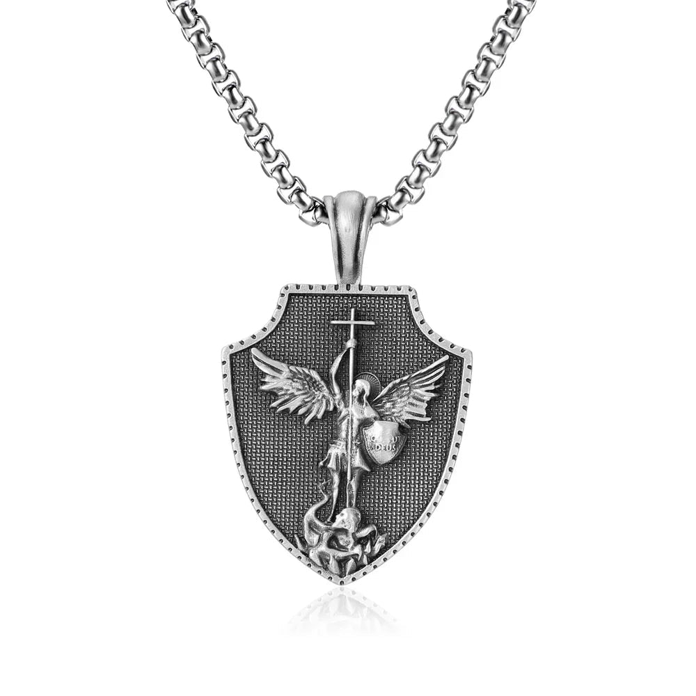 PURE TIN ST Michael's Archangel Necklace.