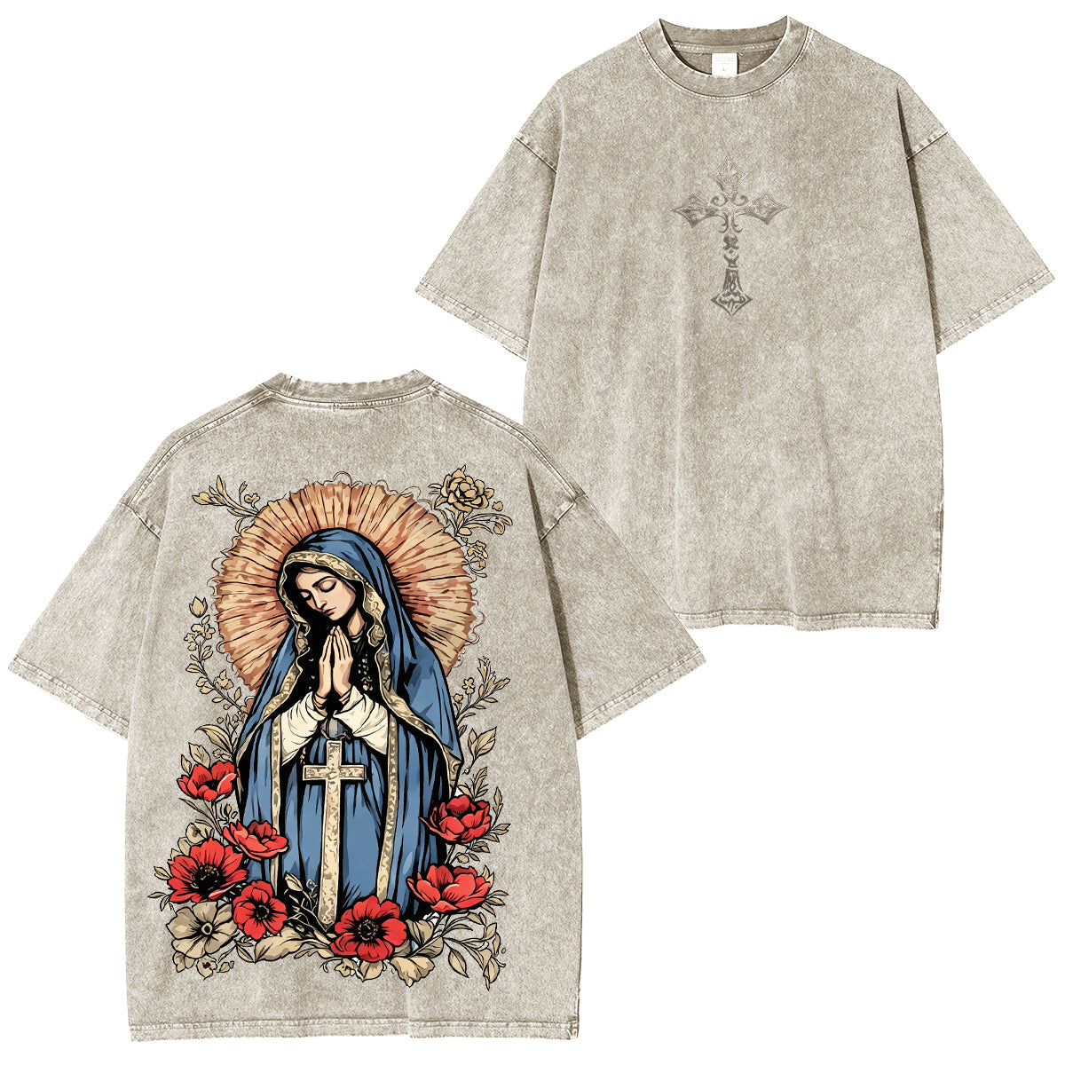 Virgin Mary Graphic Washed Unisex T-Shirt