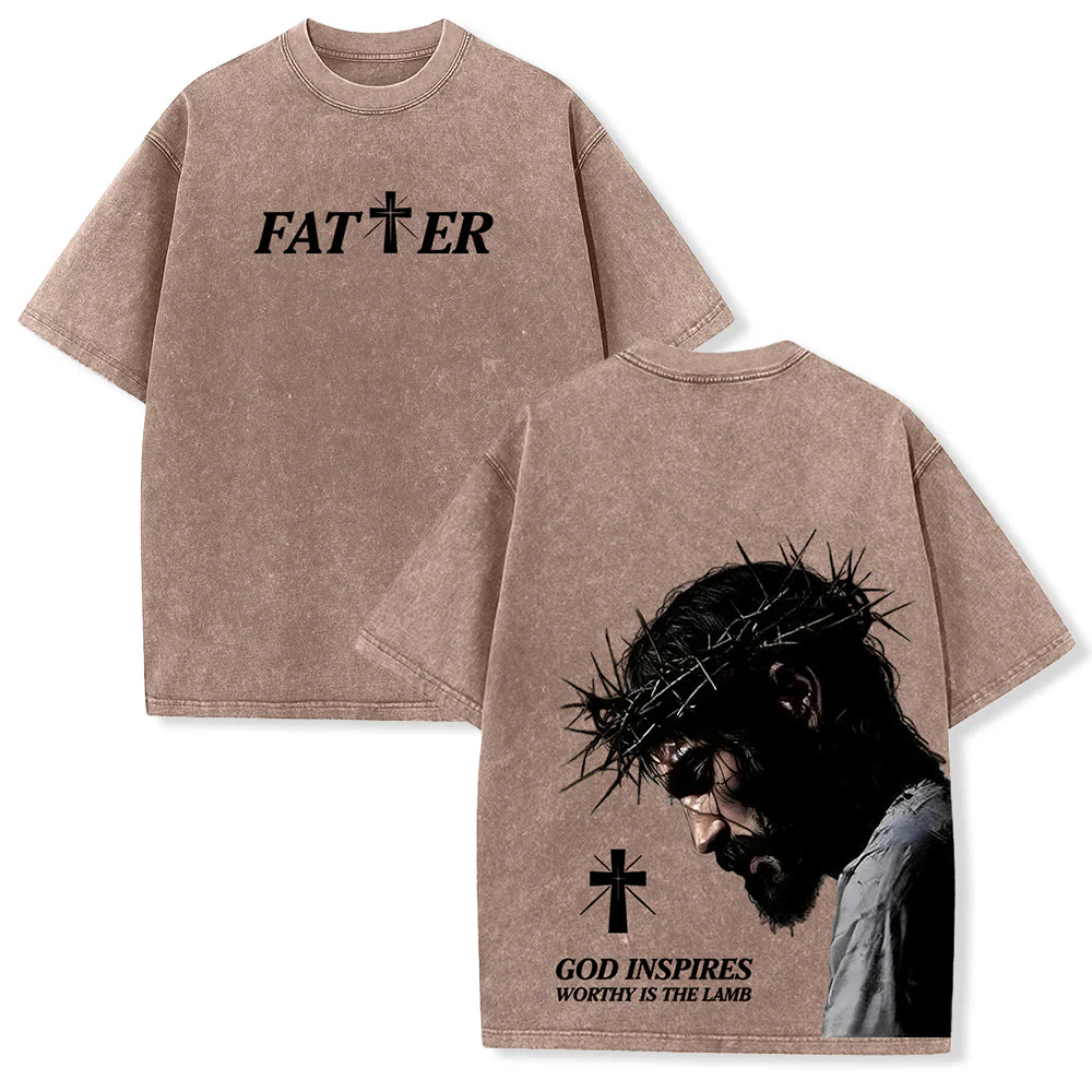 Christianartworkshop Faith-Filled Jesus Crown of Thorns Washed Unisex T-Shirt