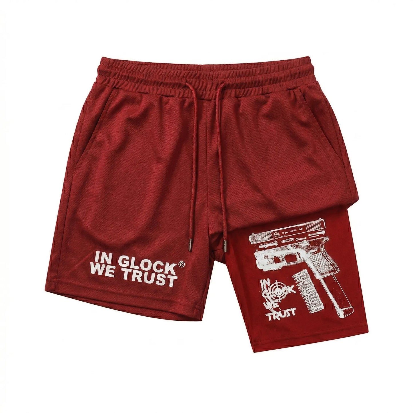 Men's Regular Fit Letter & Gun Print Gym Shorts