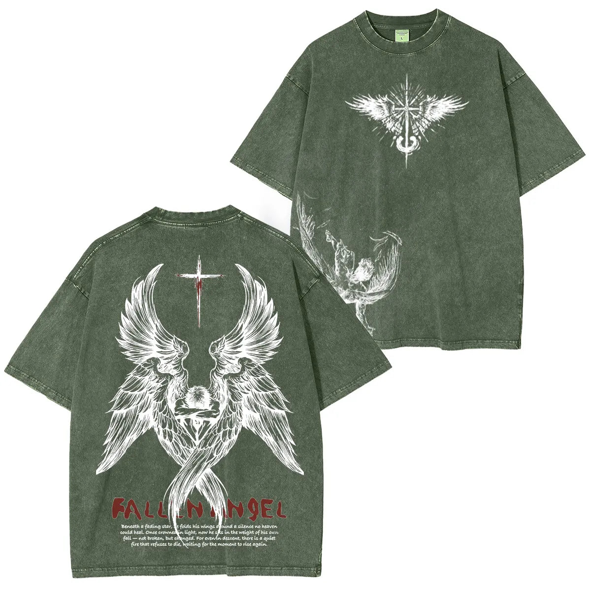FallenAngel: Broken moments, stronger belief—wear your story. Washed Unisex T-Shirt