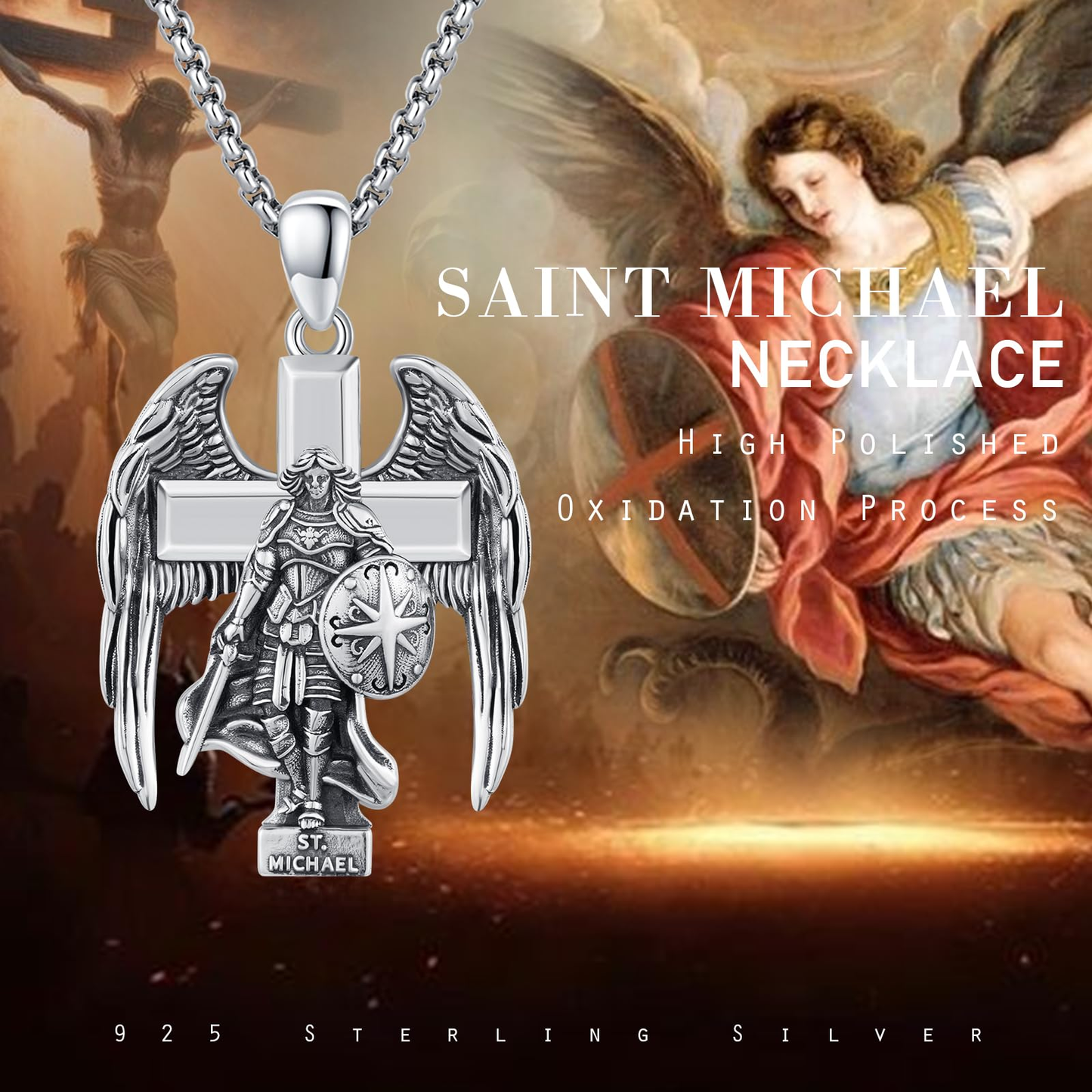 Large St Michael Pendant Necklace
