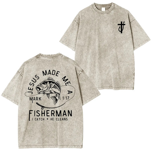 Jesus Made Me a Fishermen Washed Unisex T-Shirt