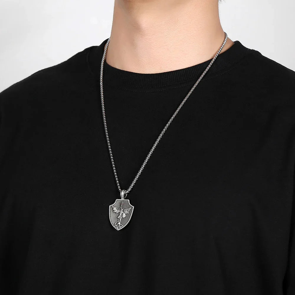 PURE TIN ST Michael's Archangel Necklace.
