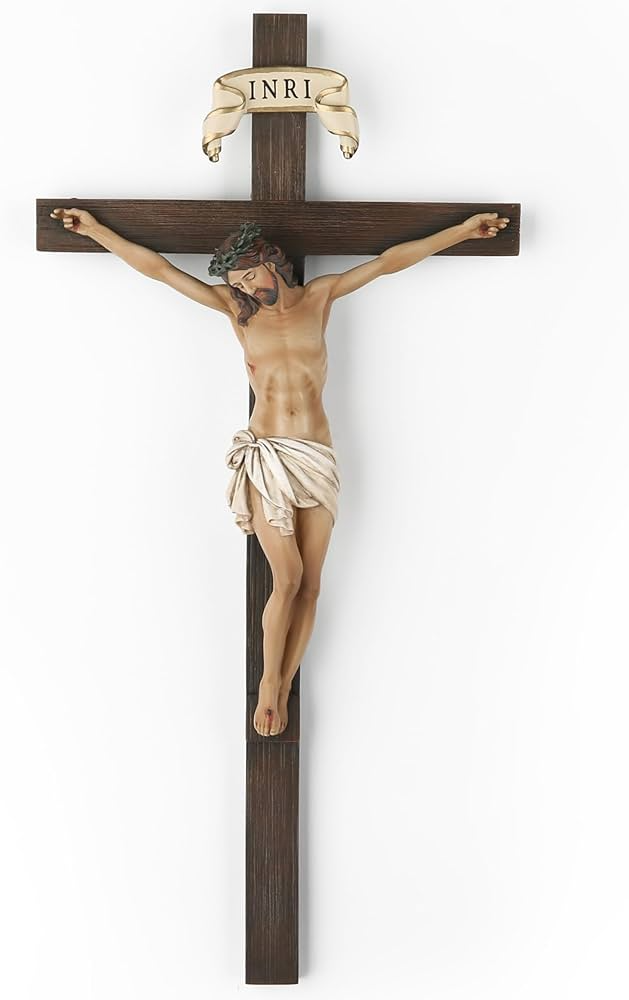 Crucifix Wall Cross, Jesus Christ Inspirational Home Renaissance Sculpture Handmade by Buildclassic
