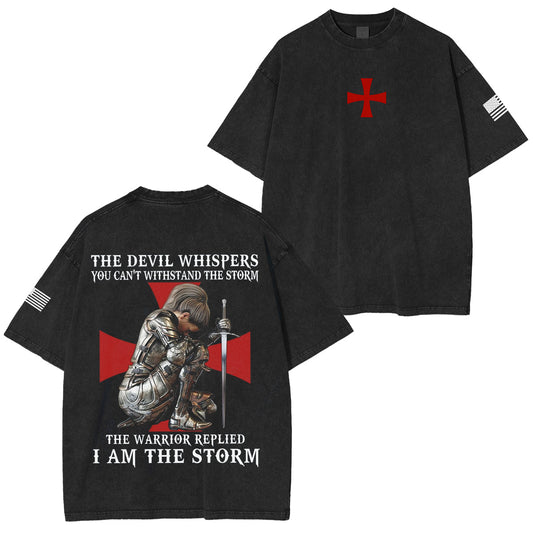 Women Christian Knight Templar I Am The Storm Vintage Washed Unisex T-Shirt