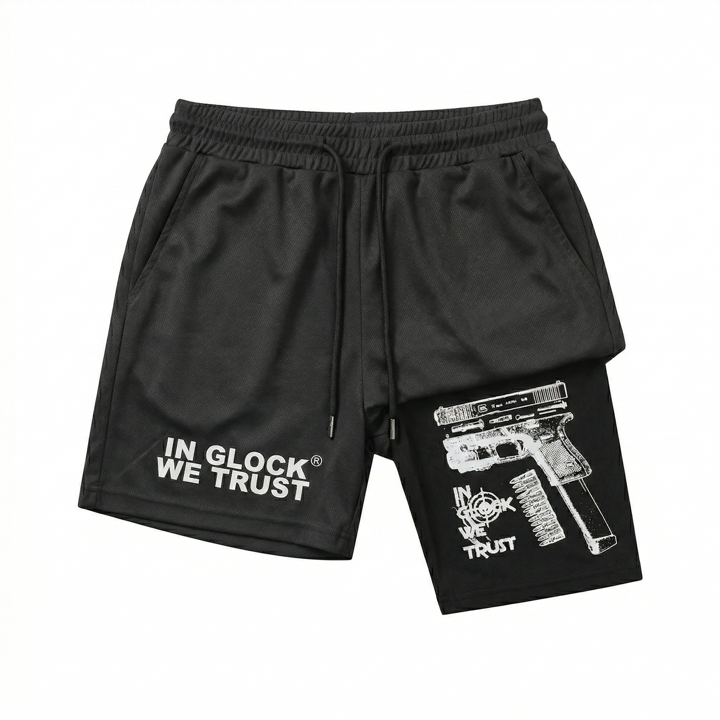 Men's Regular Fit Letter & Gun Print Gym Shorts