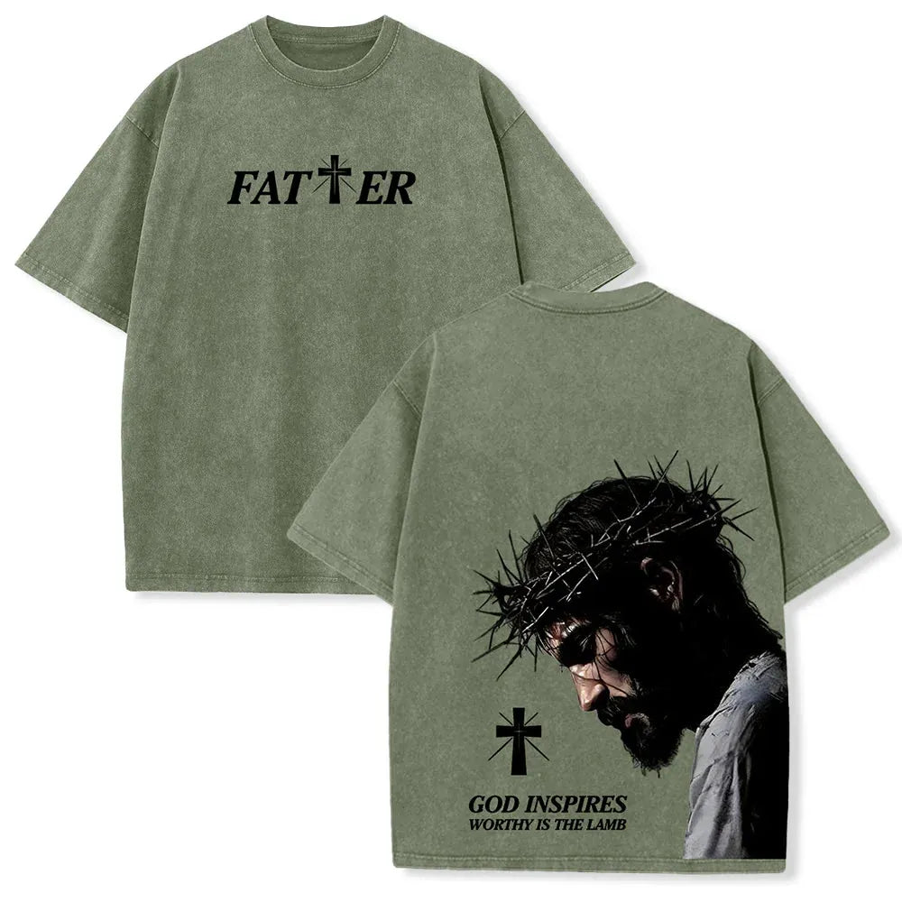 Christianartworkshop Faith-Filled Jesus Crown of Thorns Washed Unisex T-Shirt