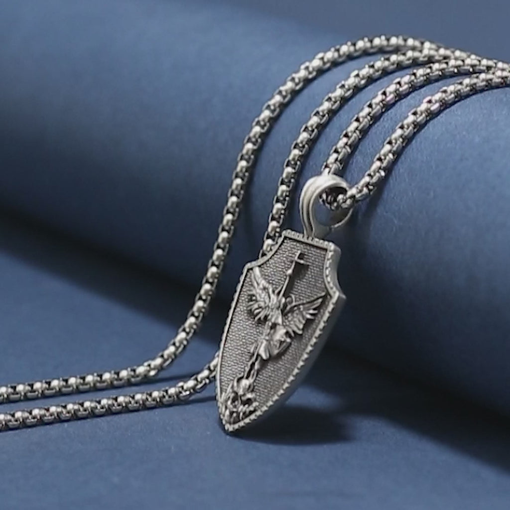 PURE TIN ST Michael's Archangel Necklace.