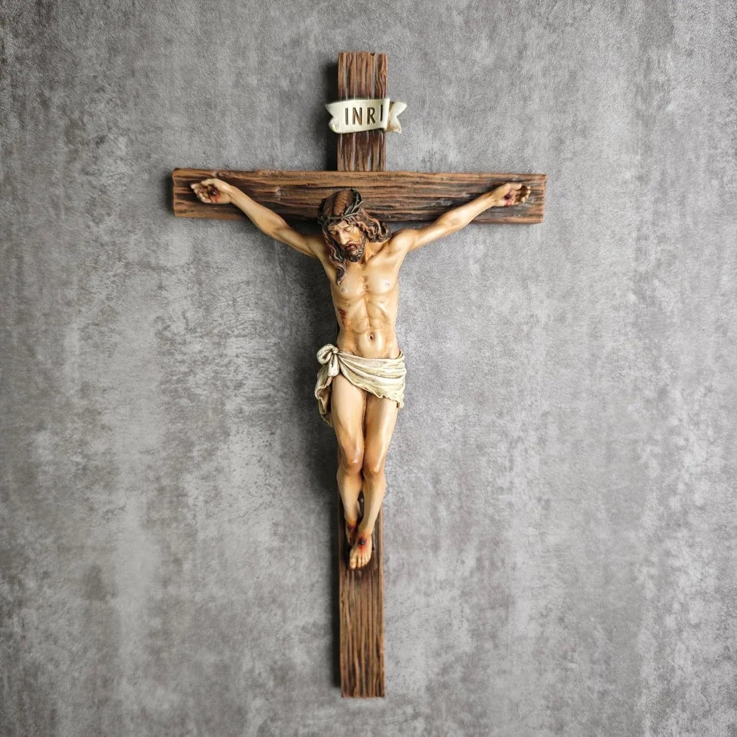 Crucifix Wall Cross, Jesus Christ Inspirational Home Renaissance Sculpture Handmade by Buildclassic