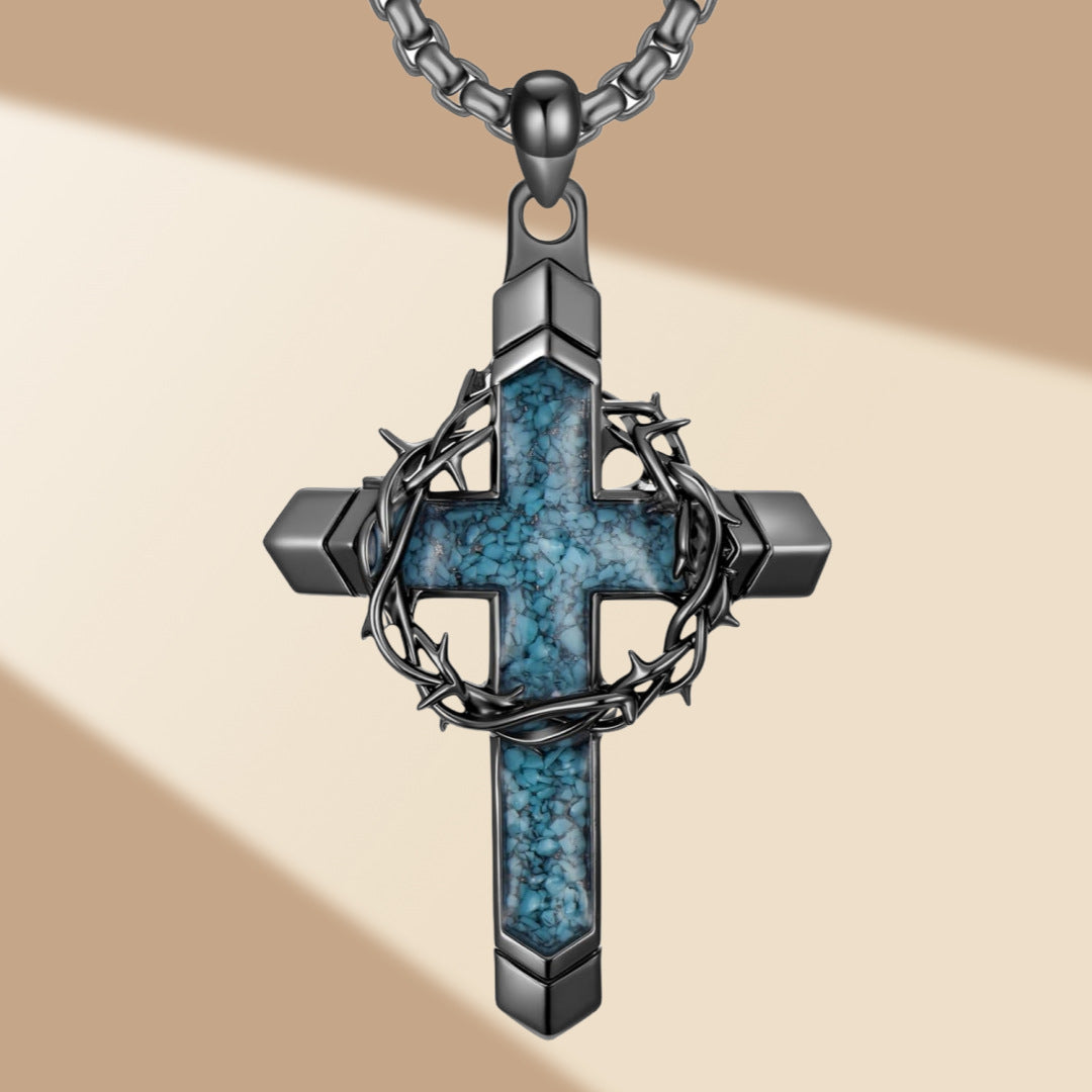 Vintage Crown of Thorns Cross Pendant Necklace – Timeless Symbol of Faith