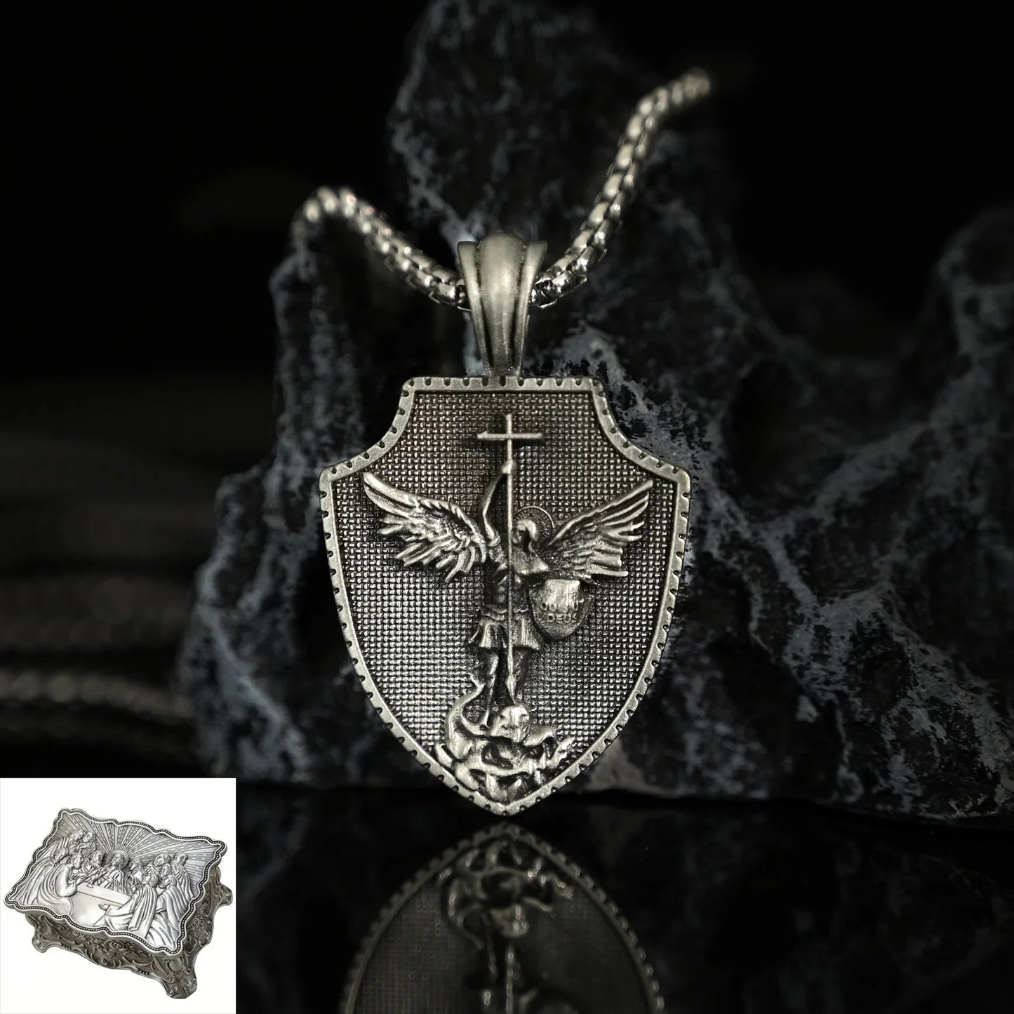 PURE TIN ST Michael's Archangel Necklace.