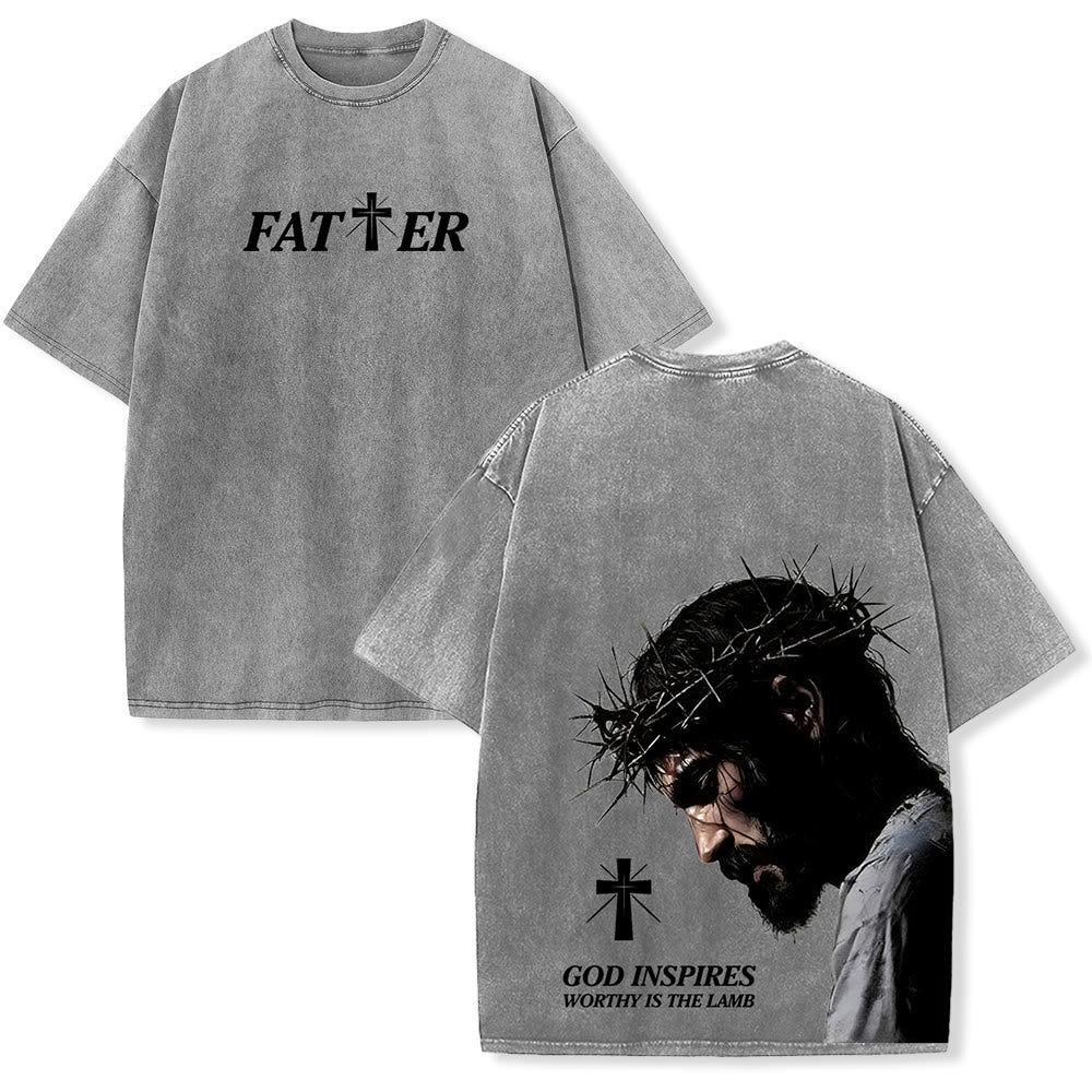 Christianartworkshop Faith-Filled Jesus Crown of Thorns Washed Unisex T-Shirt