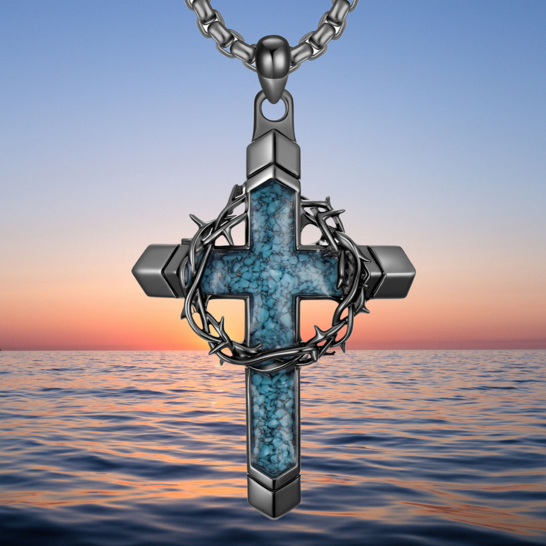 Vintage Crown of Thorns Cross Pendant Necklace – Timeless Symbol of Faith