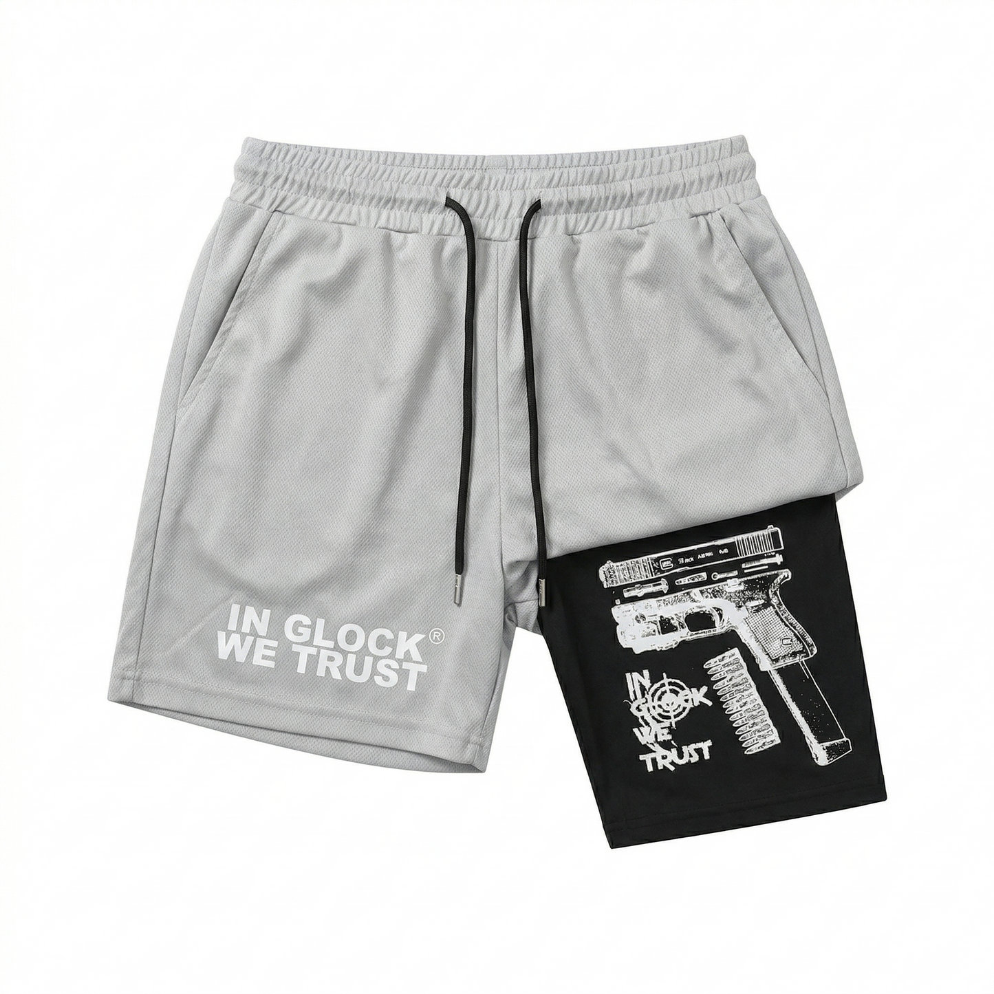 Men's Regular Fit Letter & Gun Print Gym Shorts