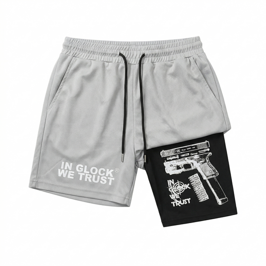 Men's Regular Fit Letter & Gun Print Gym Shorts