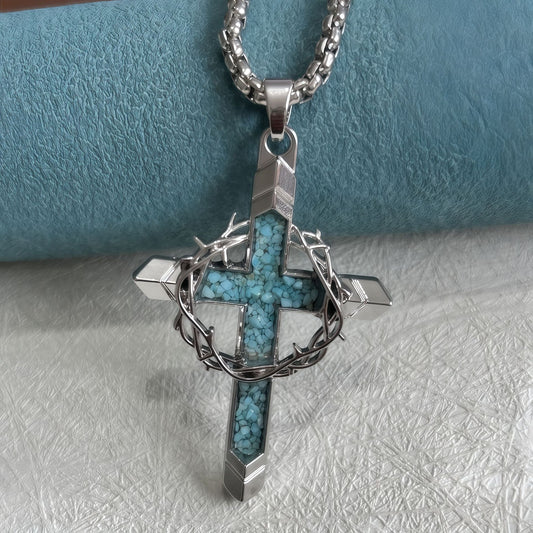 Vintage Crown of Thorns Cross Pendant Necklace – Timeless Symbol of Faith