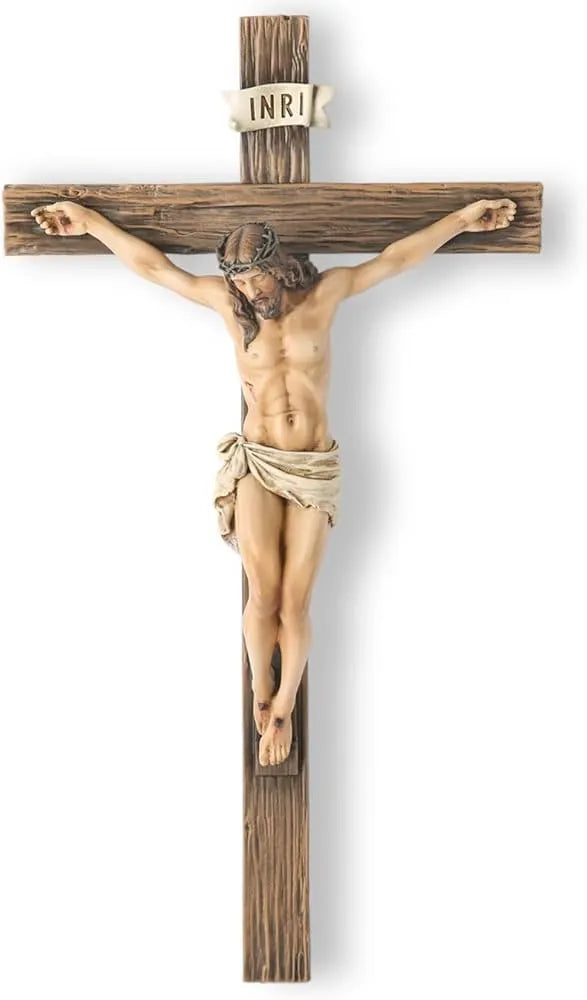 Crucifix Wall Cross, Jesus Christ Inspirational Home Renaissance Sculpture Handmade by Buildclassic